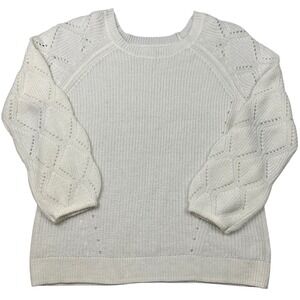 Maurices Cream White Textured Cable‎ Knit Diamond Sleeve Sweater Size L Holiday